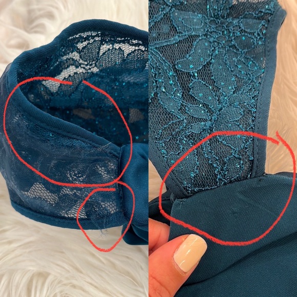 R&M Richard’s Lace Cap Sleeve Green Teal Cocktail Dress - Picture 11 of 14